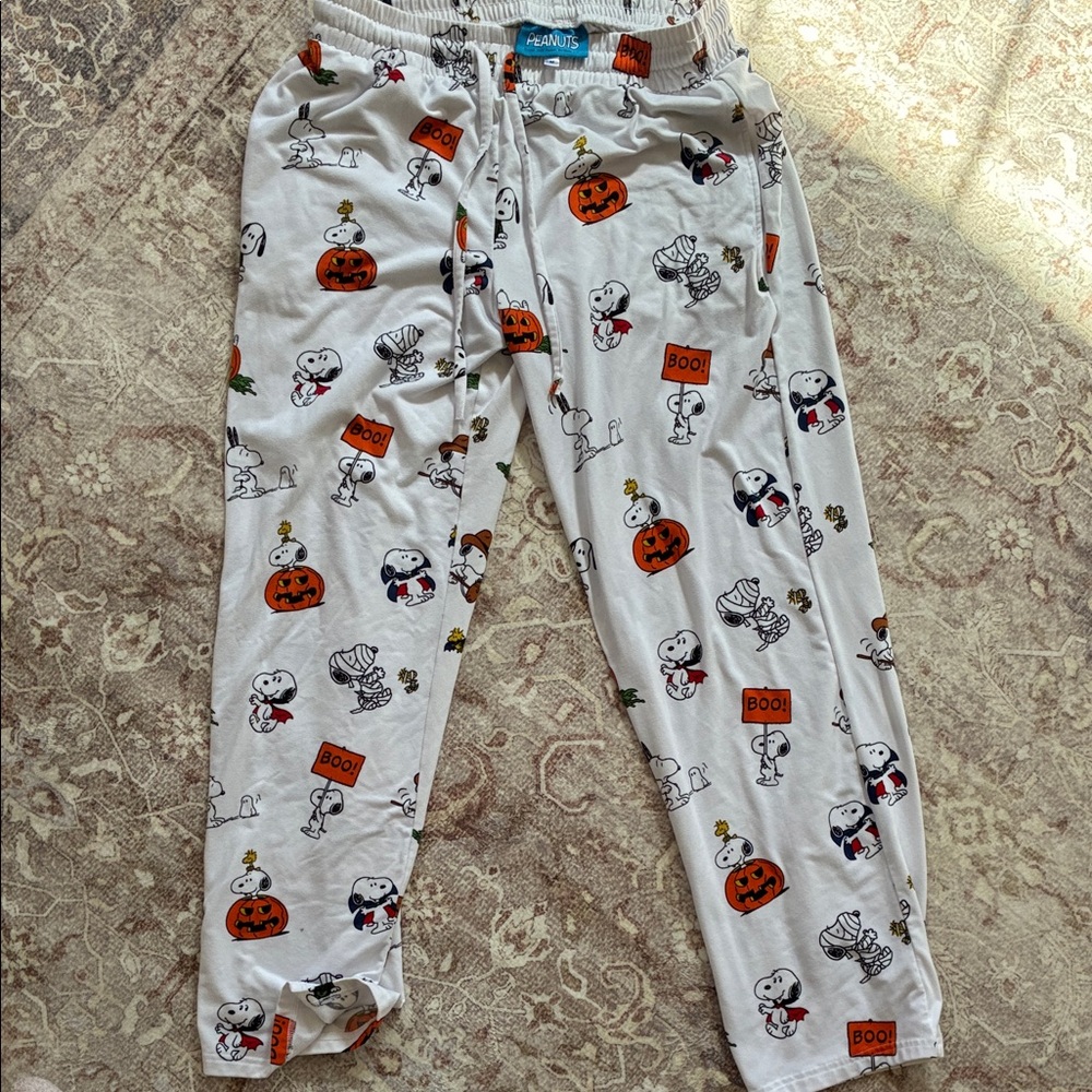 Peanuts Snoopy Halloween PJ Pants - White with Orange and Black Prints